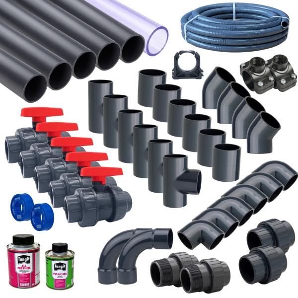PoolConnect PVC 50mm Verrohrung Komplettset inkl. Bypass für Poolbau, Pooltechnik